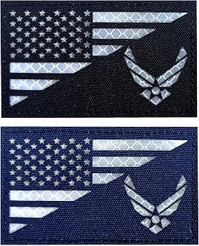 2 Pack Reflective US Air Force Wings Flag Patch Clothes Hat Patch Team Military Patch with Hook & Loop Fastener Patch Mix-1