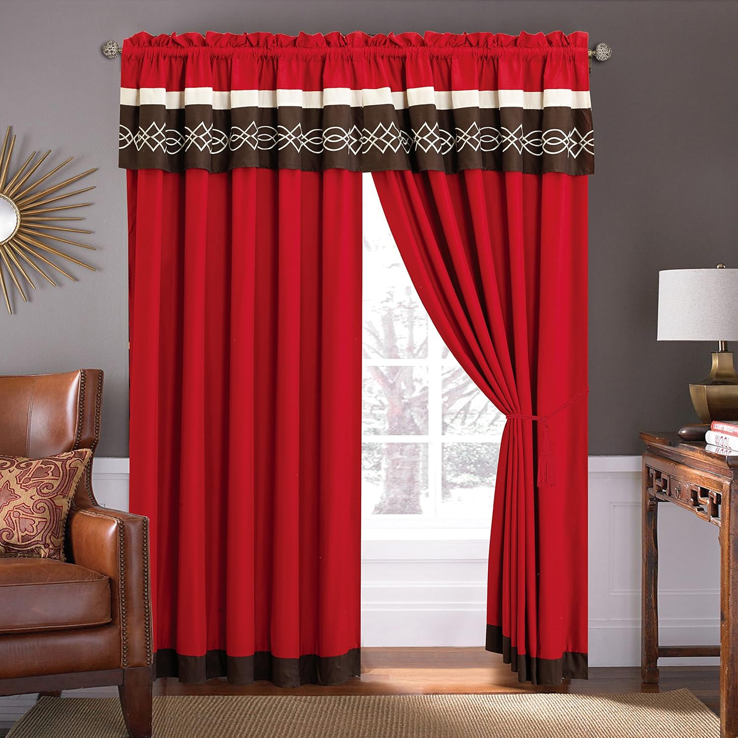 Grand Linen 4 Piece Embroidered Pepper Red/Black/Beige