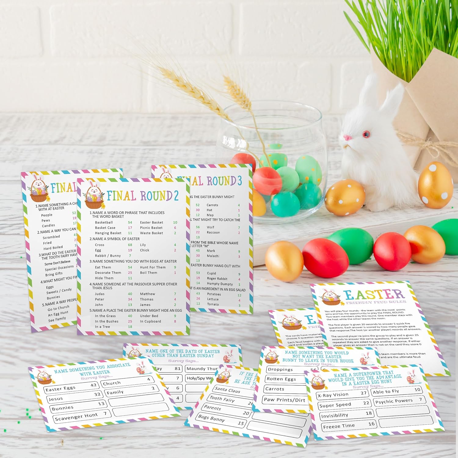 Easter Family Feud Game,Funny Easter Party Games, Easter Trivia Game, Family Feud Quiz Holiday Games for Groups FHJ-SC02