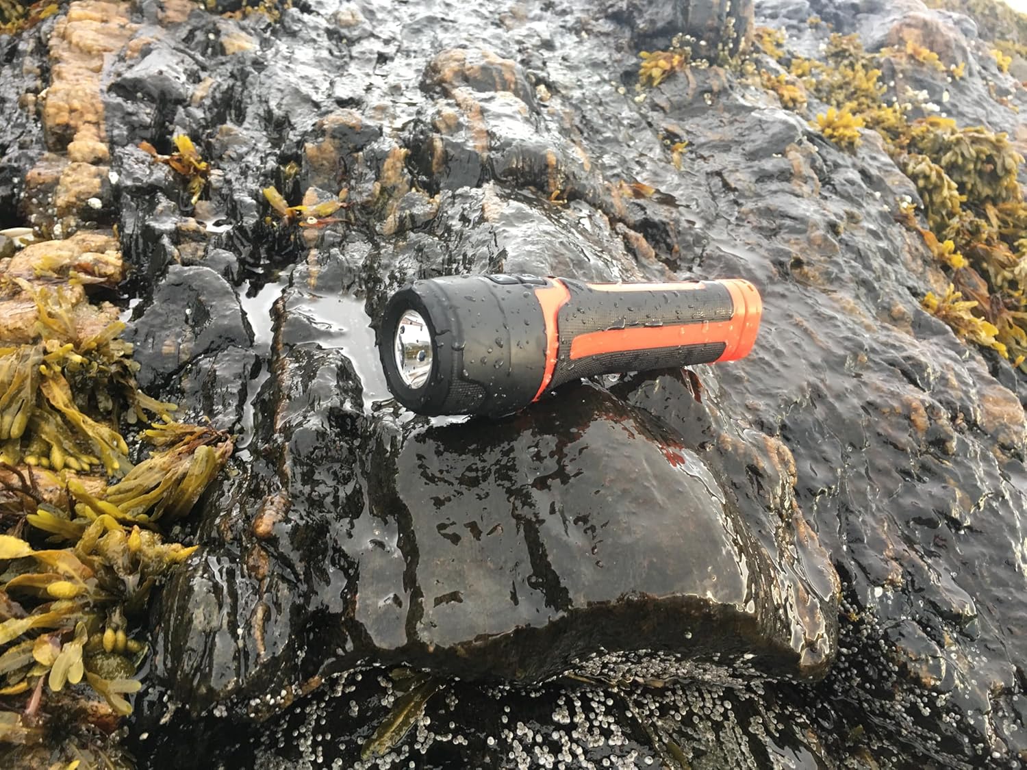 Life Gear Waterproof Flashlight with 3 Direction Path Light for Safe Walking at Night, 150 Lumens, Safety Whistle , Black,Red, 7.3" x 1.9" x 1.9"