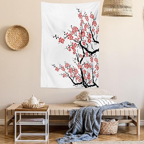 Miniatura 6 de Ambesonne Tapiz asiático, flores de ciruelo, primavera japonesa, festival tradicional, impresión de celebración de temporada, colgante de pared
