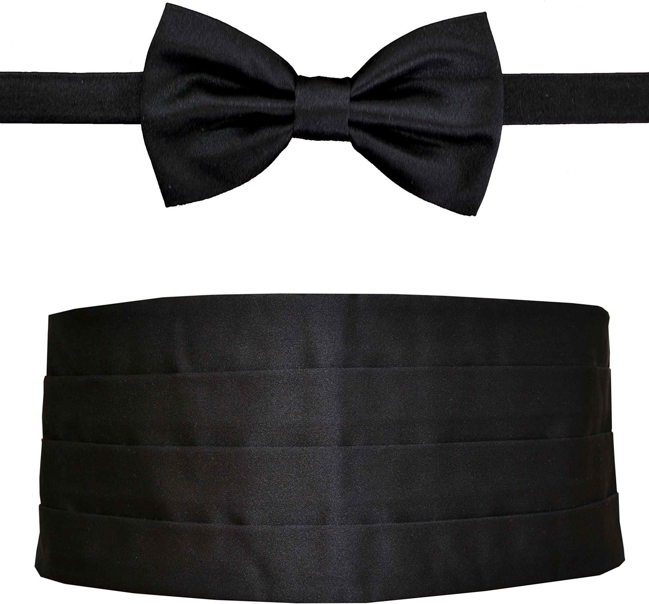 Remo SartoriMade in Italy Men's Black Cummerbund Tuxedo Belt & Pre-Tied BowTie Set, Silk