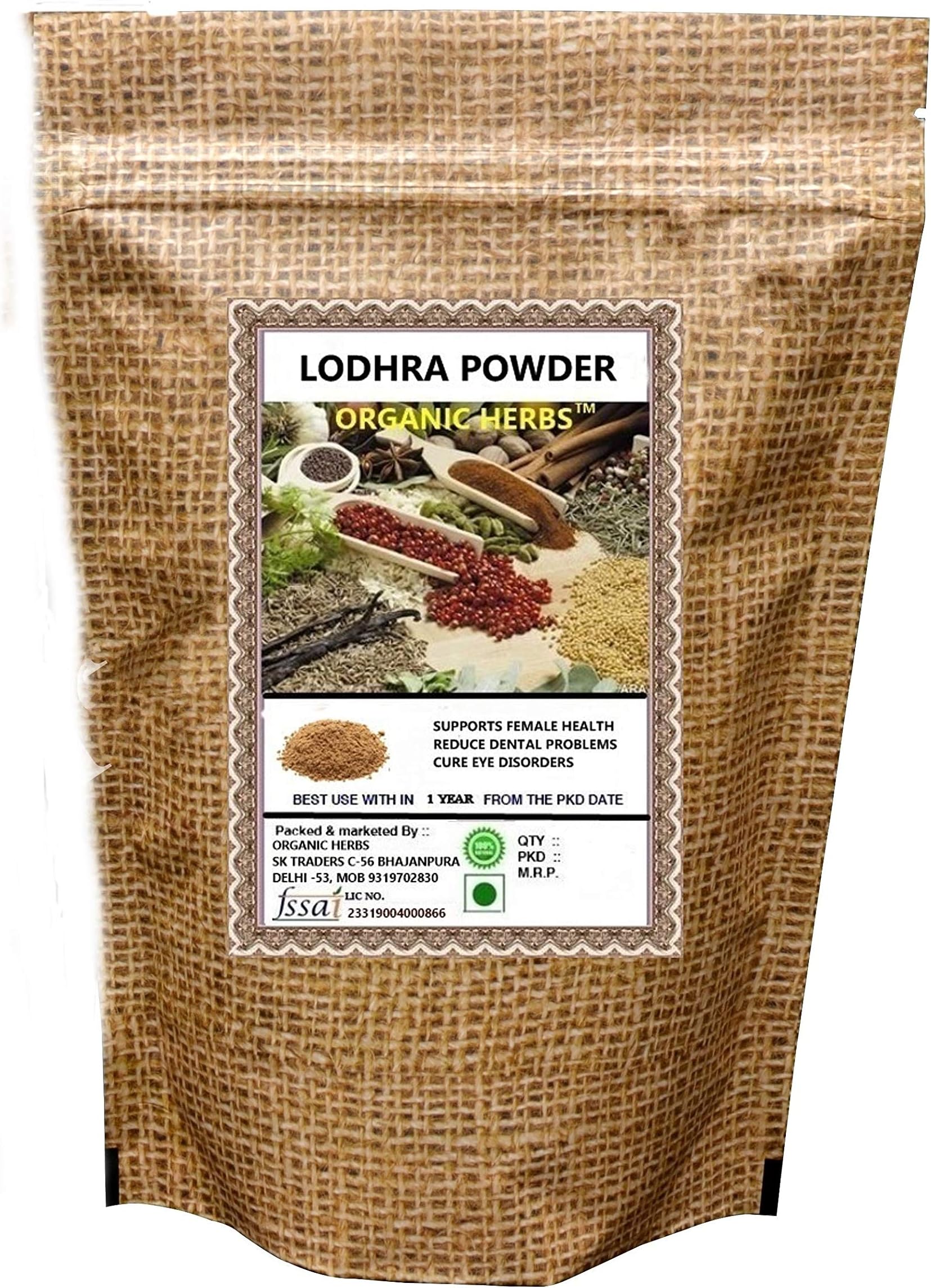 ORGANIC HERBS Lodh/Syplocos Racemosa/Lodhra Powder, 200 g
