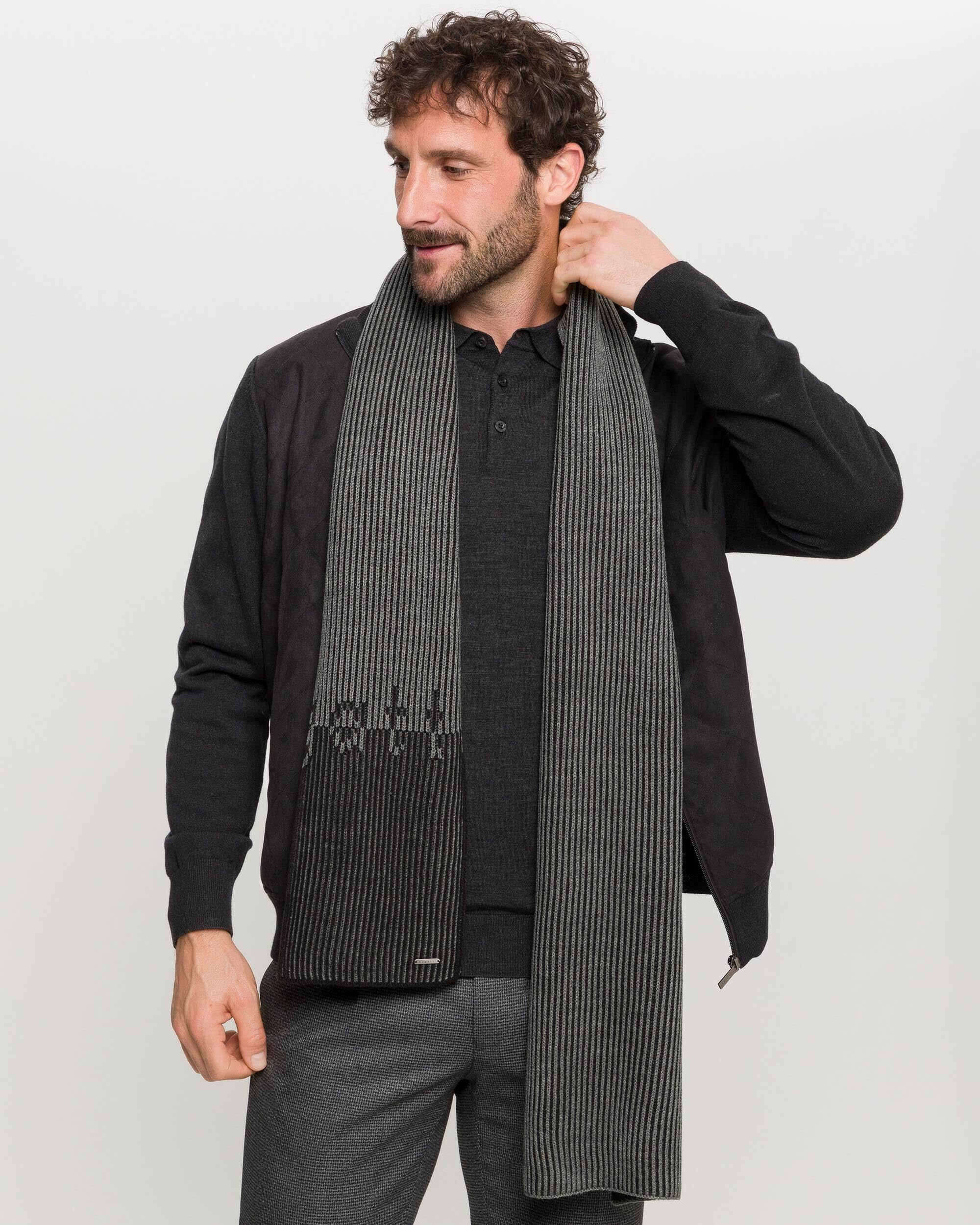 bugatti Herren Schal mit Schriftzug - 30 x 180 cm - Winterschal mit Rippenmuster
