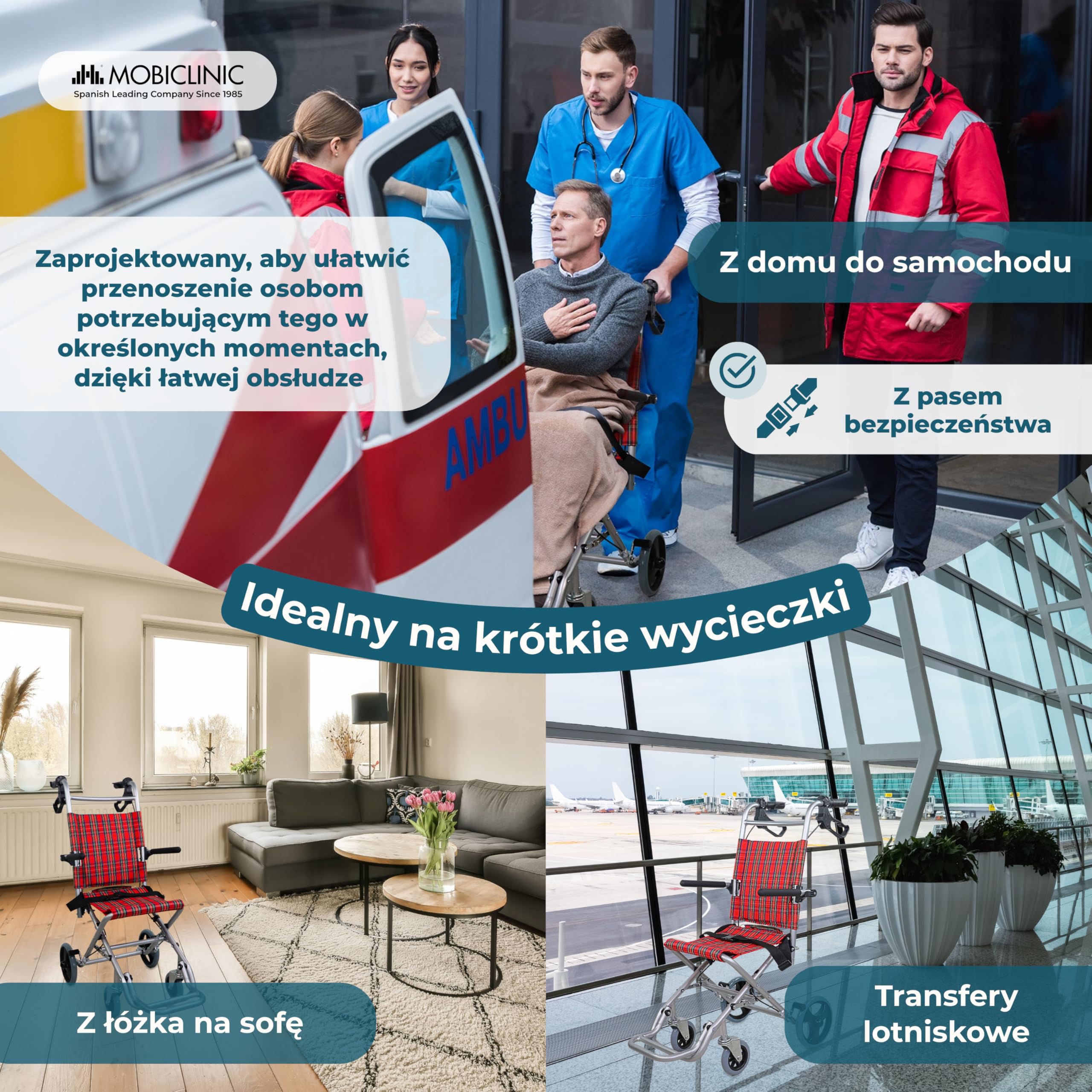 Mobiclinic®, Wózek inwalidzki tranzytowy dla osób starszych, Modell neptuno, Aluminium, Składany, Składany podnóżek i podłokietniki, Siedzisko, Ultralekki, Hamulce na uchwytach, Czarny