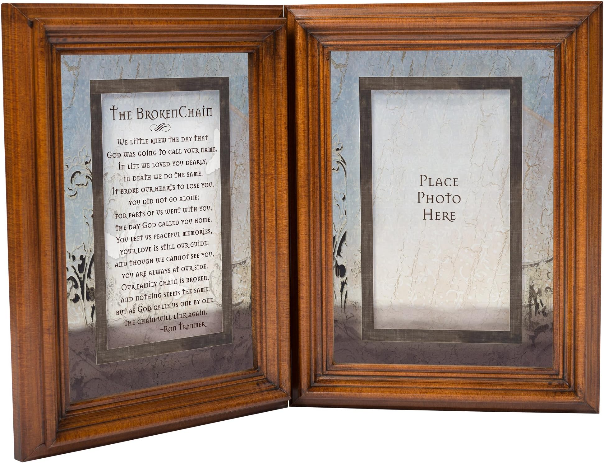 Cottage Garden The Broken Chain Ron Tranmer Wood Finish Hinged 5 x 7 Memorial Double Photo Frame
