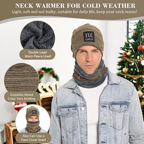 Vista 19 de FZ FANTASTIC ZONE Conjunto de gorro de invierno para hombre y mujer, bufanda de punto cálido, forro polar grueso, gorro de calavera, calentador