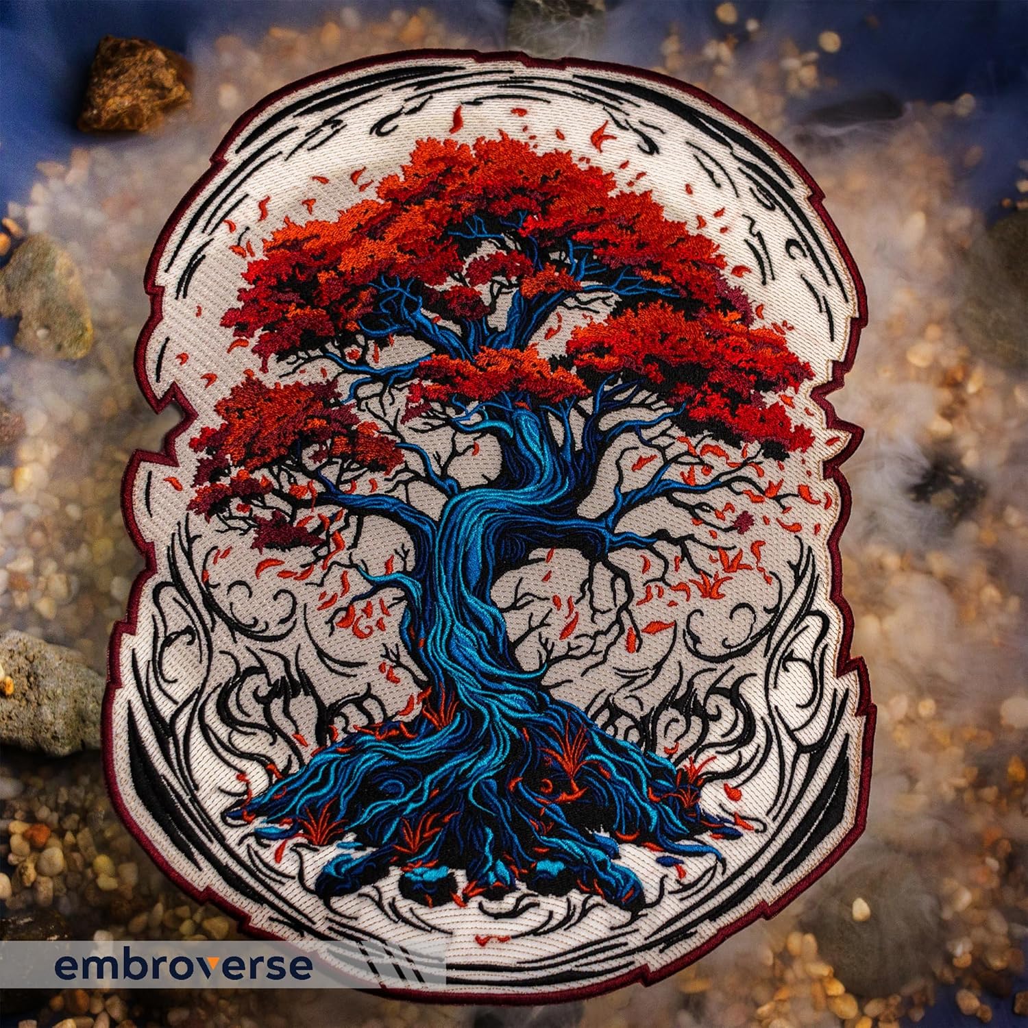 EMBROVERSE Bonsai Tree of Life Large Back Patch - Asian-Inspired Iron-On Embroidered Nature-Themed Applique for Jacket, 5.9 x 7.9 Inches