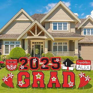 Graduation Yard Sign 2026 with Stakes, Large 2026 Graduation Lawn Signs Set (13 Pcs in Red and Black with Personalized Name DIY Board) Versatile Graduation Decorations for Grad Party Indoor or Outdoor