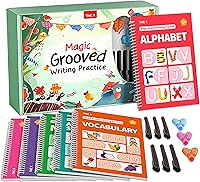 TIME X Reusable 3D Groove Handwriting Practice Books for Kids 3-8: 6 Magic Copybooks with Disappearing Ink, Letters, Numbers & Drawing