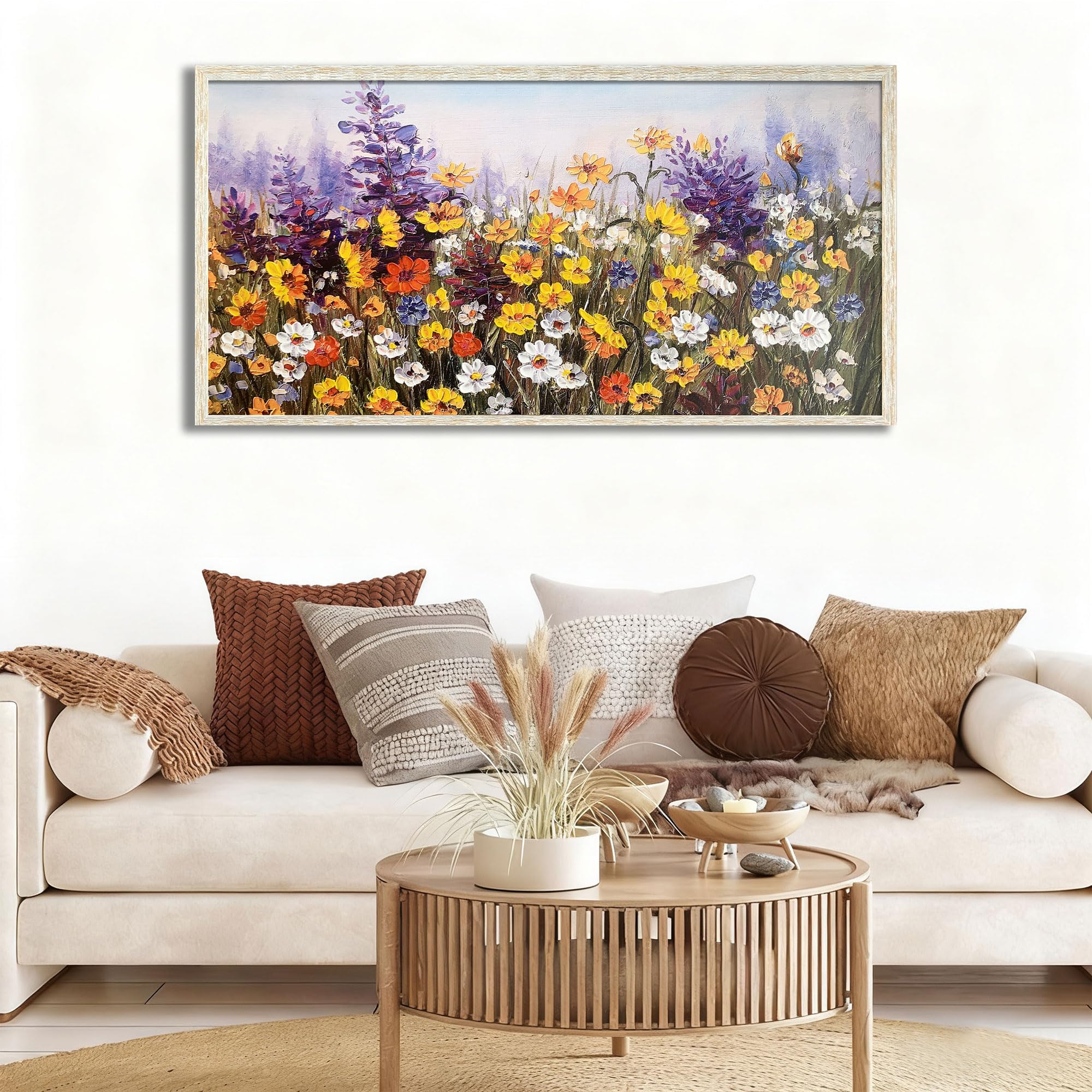 Ardemy Flower Wall Art Canvas Living Room Daisy Colorful Large Framed Wall Decor Textured Painting Wildflower Picture Floral Artwork for Walls Bedroom Home Office, 40"x20"