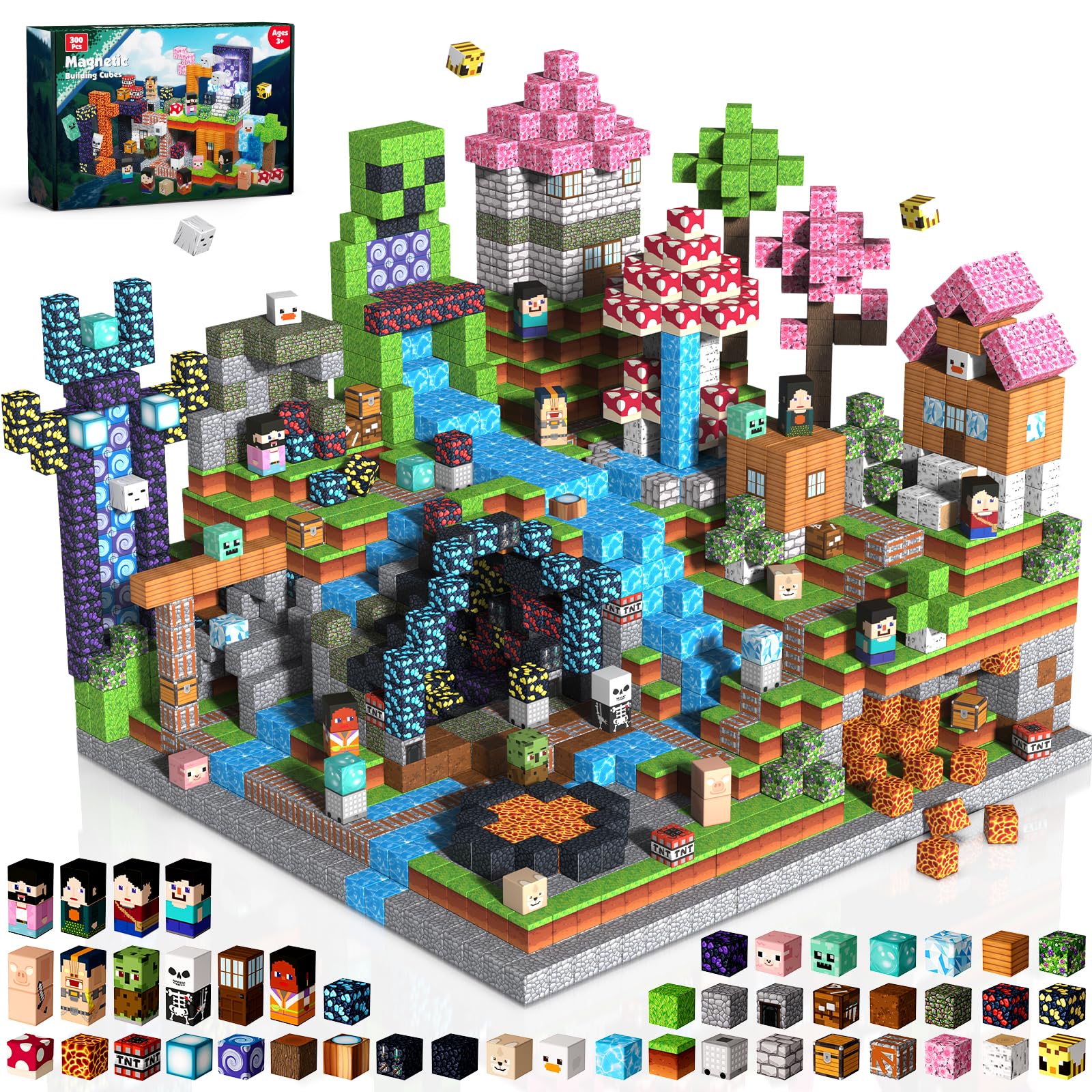 Magnetopia 300 PCS Magnetic Blocks Adventurer, Cute Fun Magnetic Building Blocks Cubes Sensory Learning Stacking Toys for Kids Aged 3 4 5 6 7 8 9 10 Year Old Boys Girls