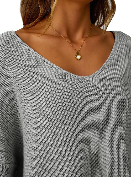 GKBK Women's Oversized Sweaters V Neck Off The Shoulder Sweater Long Sleeve Pullover Loose Fit Spring Clothes Fashion Outfits