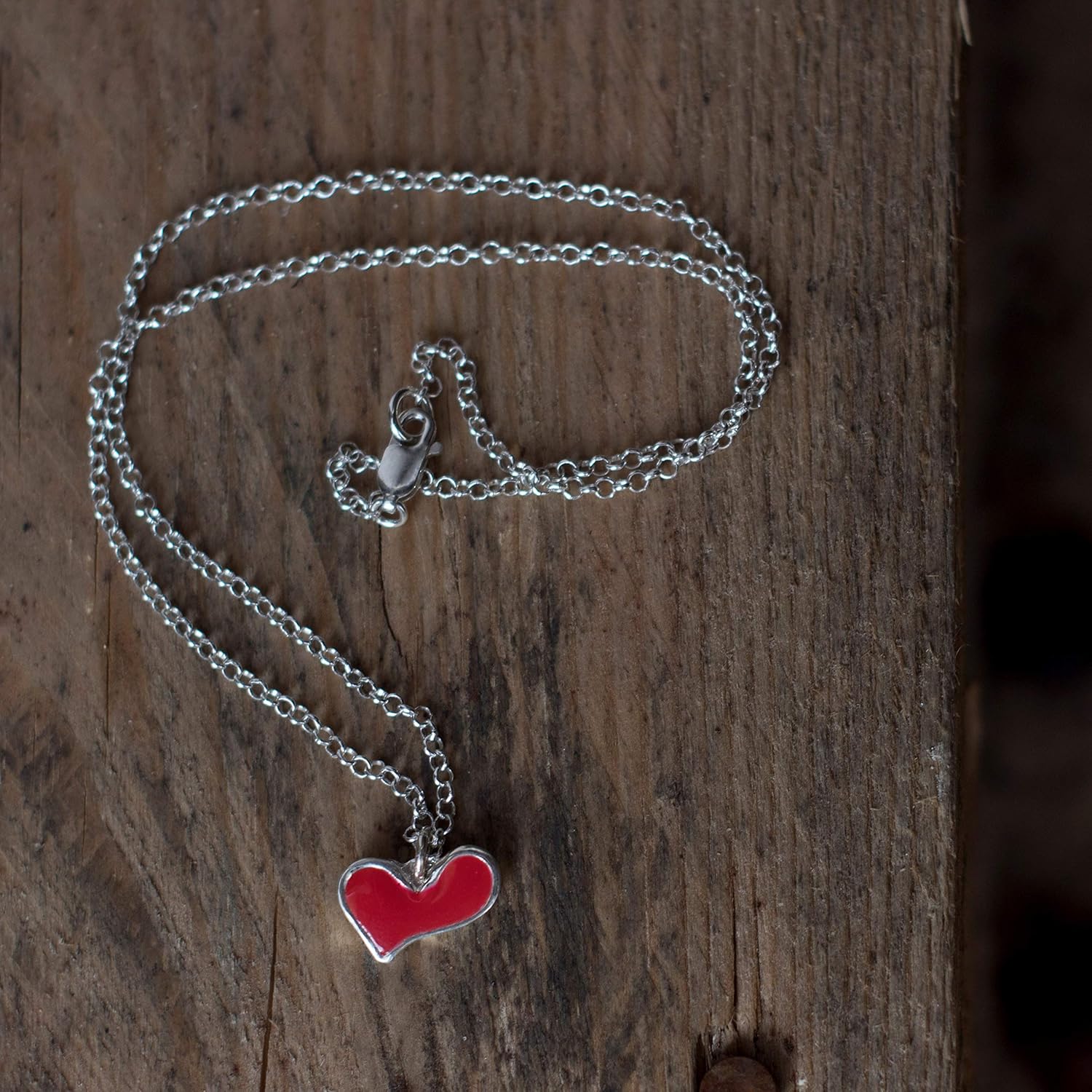 Red Heart Pendant Necklace, 925 Sterling Silver Handmade