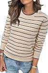 Arach&Cloz Womens Sweaters Spring 2026 Long Sleeve Crew Neck Lightweight Knitted Pullover Casual Ladies Tops
