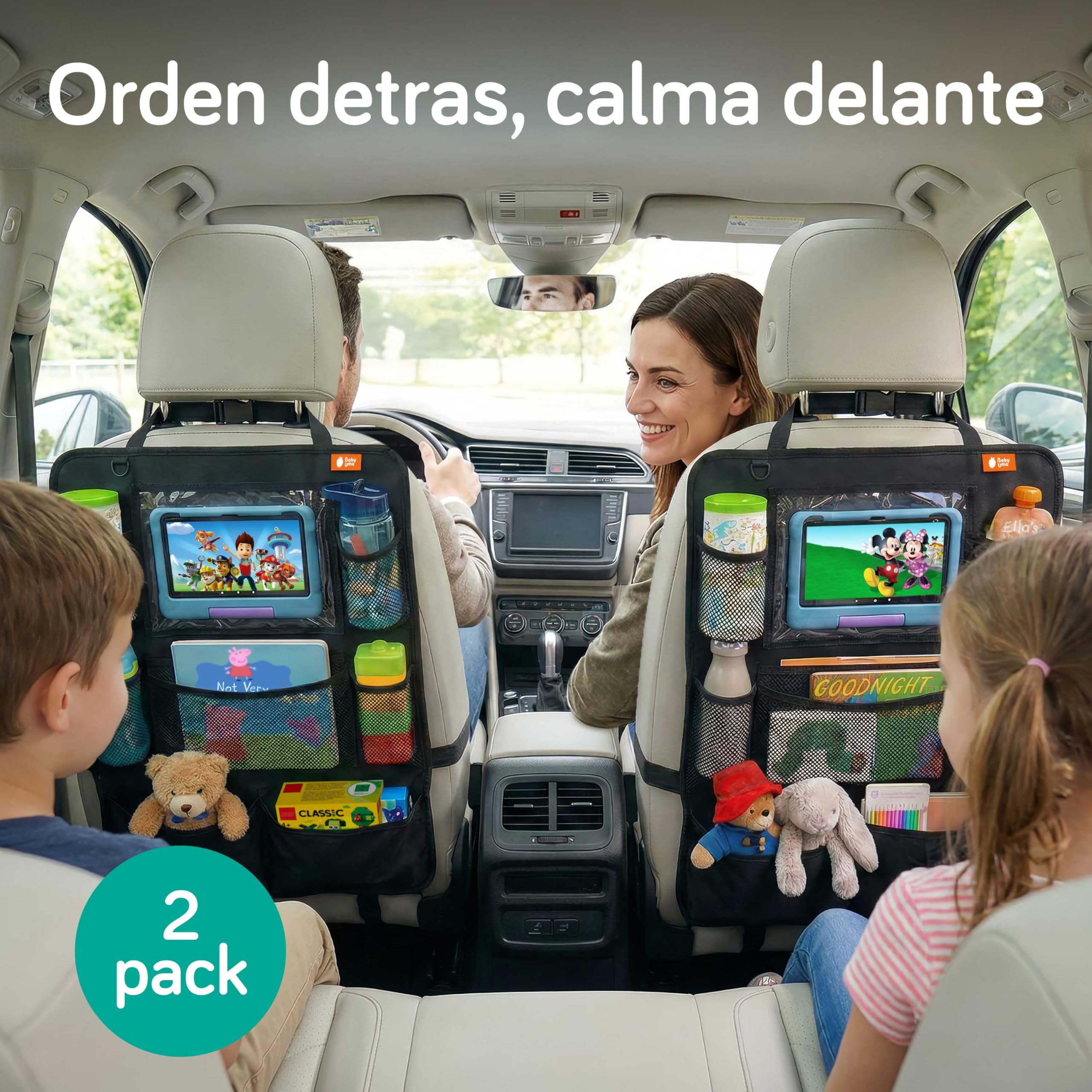 Organizador Asiento Trasero Coche Ninos Pack de 2 | Organizador Coche Asiento con Funda Tablet y Bolsillos | Organizador Asiento Coche Ninos | Protector Respaldo Asiento Coche | Accesorios Coche Ninos