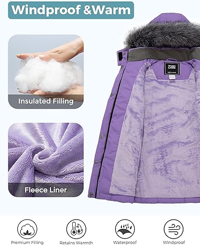 Miniatura 4 de ZSHOW Abrigo de invierno para niña, resistente al agua, parka larga, cálida y acolchada