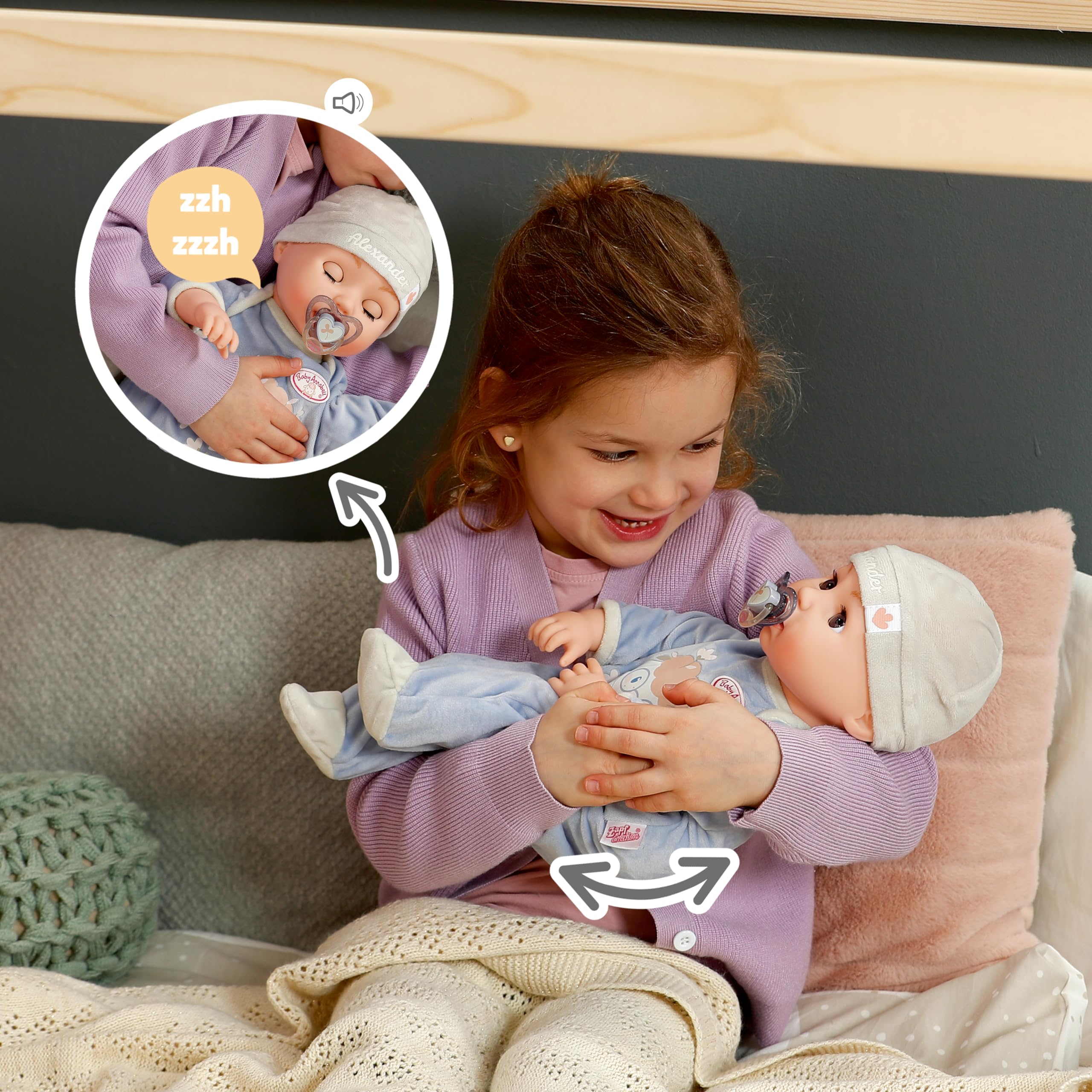 Baby Annabell Interactive Alexander 43cm, Soft bodied baby doll with realistic movements, sounds & accessories - Image 6