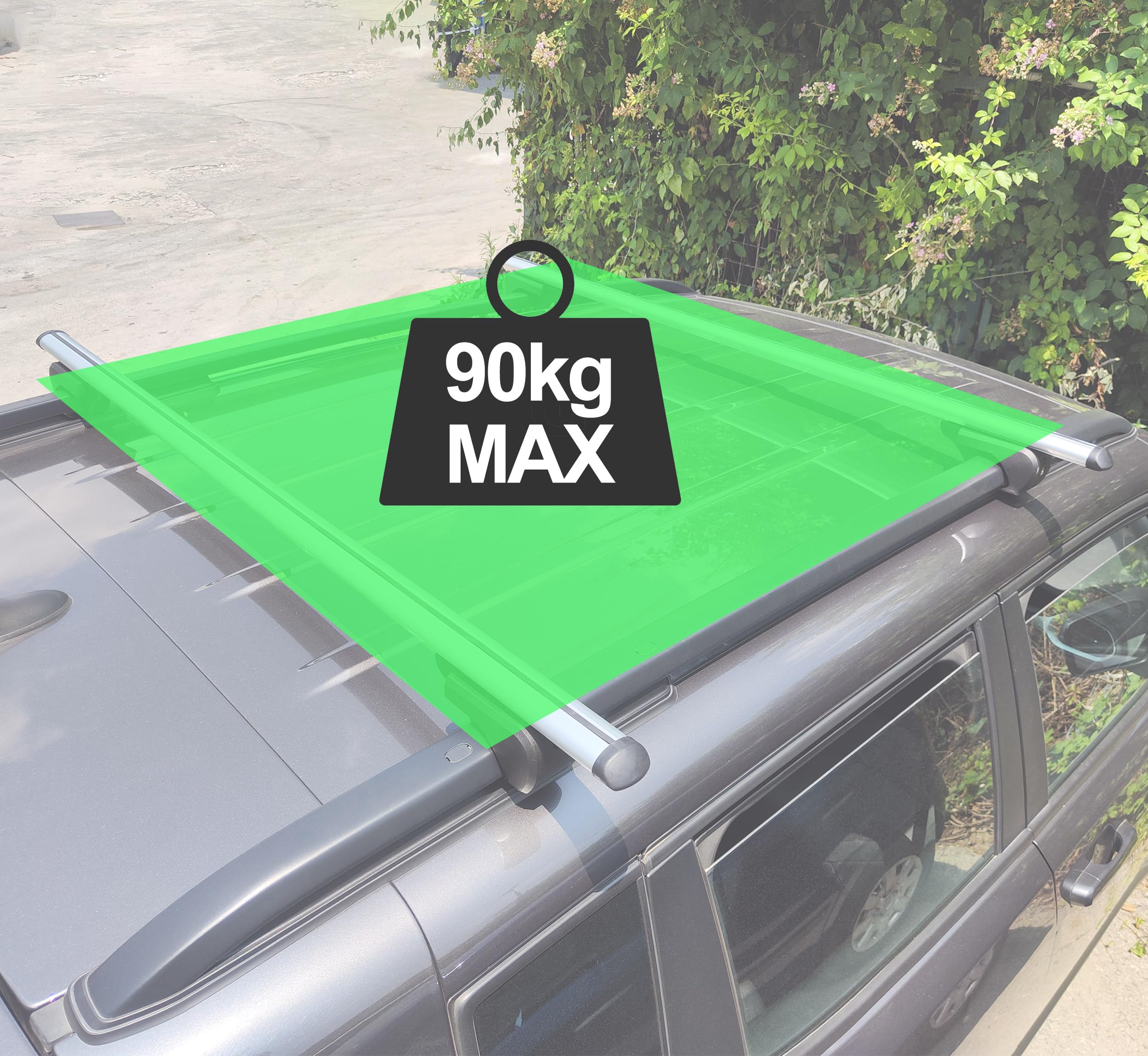 Auto Accessori Lupex - Barre portapacchi universali da 120 cm per tettuccio auto, con serratura antifurto, per binari rialzati con larghezza fino a 105cm - Conf da 2 pezzi, Grigio