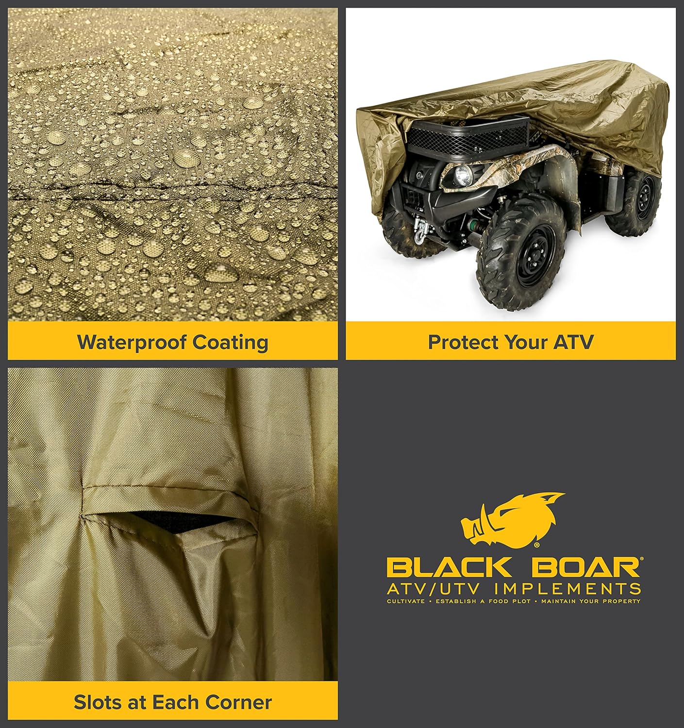 Black Boar ATV Cover - Features Waterproof Polyurethane Coating for Protection Against The Weather - Sewn-in Straps & Buckles - Olive, Large Up to 450cc (66018)