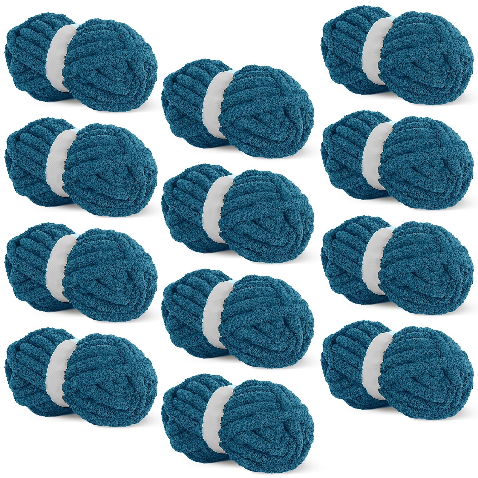 BALAPET Thick Chenille Yarn for Crochet and Knitting, 24.7 m and 226.8 g per Skein, Soft Fluffy Thick Velvet Yarn Set for Handicrafts and Blanket Weaving, 12-Pack