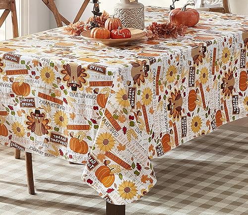 Miniatura 8 de Newbridge Mantel de vinilo con parte trasera de franela de pavo de feliz Acción de Gracias, caprichosa cosecha de otoño, cocina, comedor, mantel de