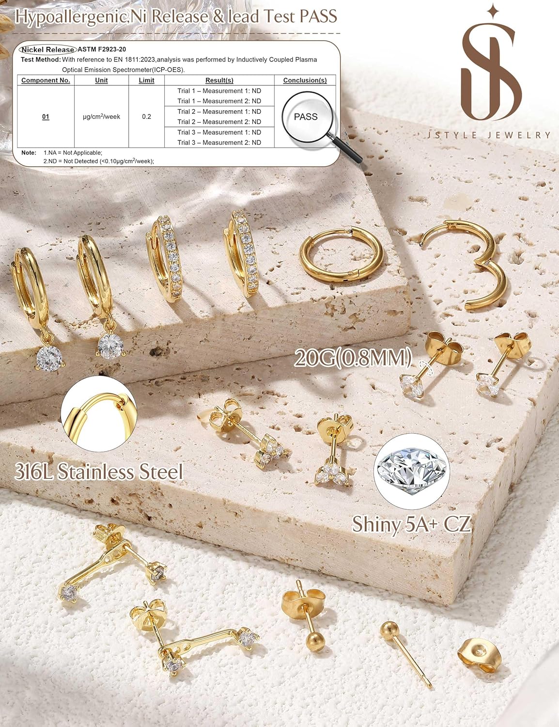 Jstyle Hypoallergenic 14K Gold Plated Stud Hoop Earrings for Women - Surgical Stainless Steel Earrings Trendy Small Hoops Cartilage Earring Stacks Huggie Earring Set for Multiple Piercing Jewelry - Image 6