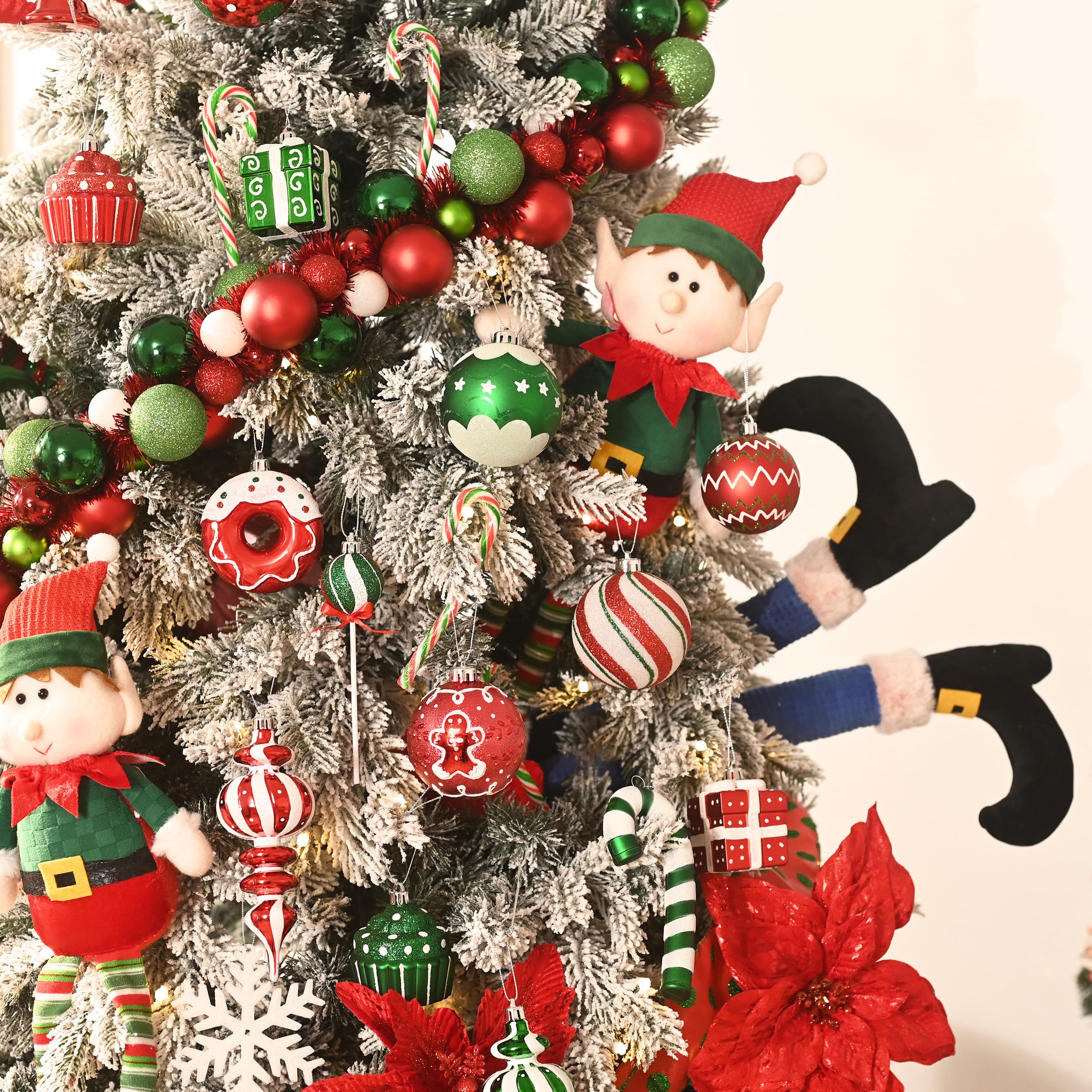 Valery Madelyn Lot de 80 Boules de décoration de Noël incassables à Suspendre pour Sapin de Noël en Forme de Sucre d'orge de Noël, Rouge, Vert, Blanc