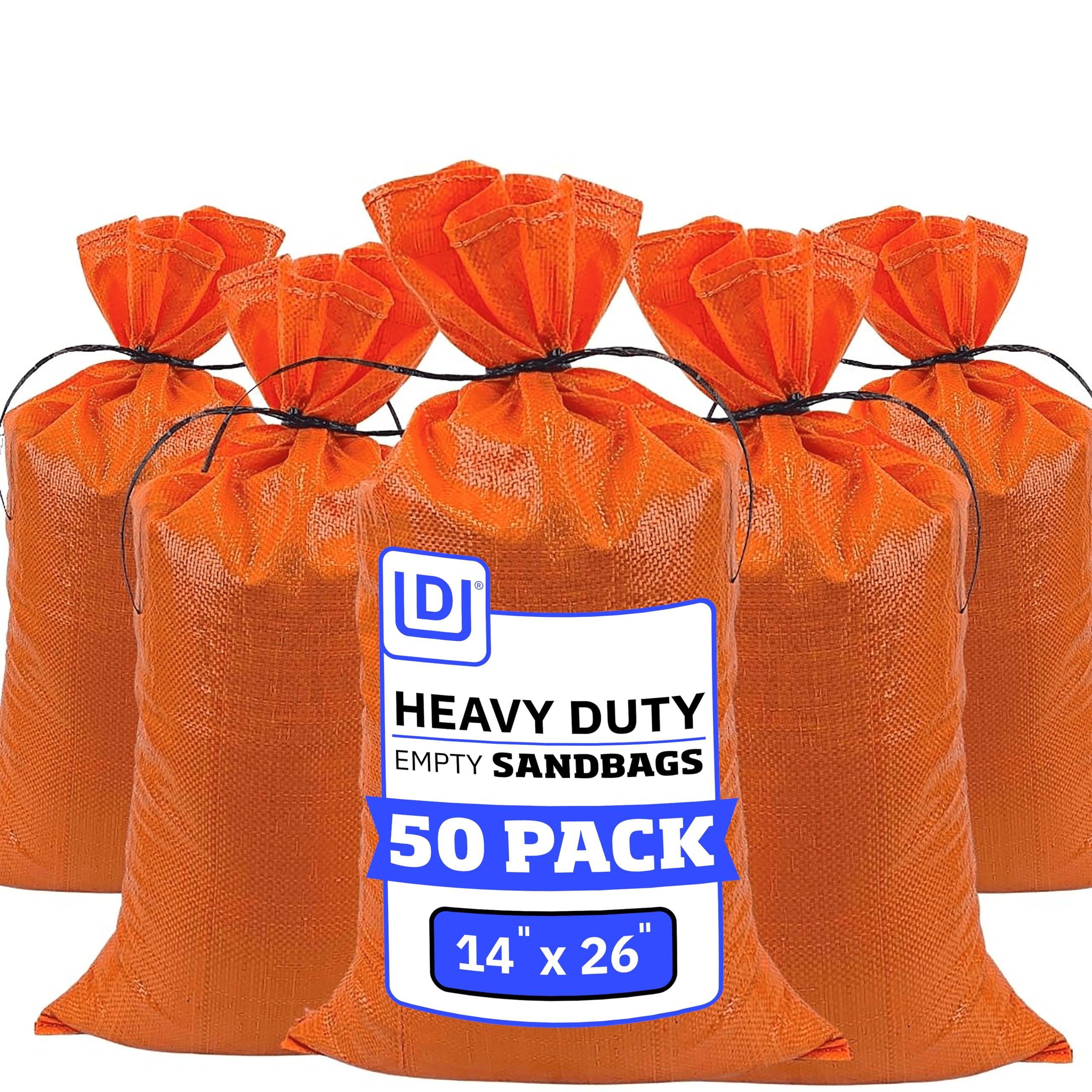 DURASACK Heavy Duty Sandbags with Ties, 14x26, Empty, Orange, Pack of 50
