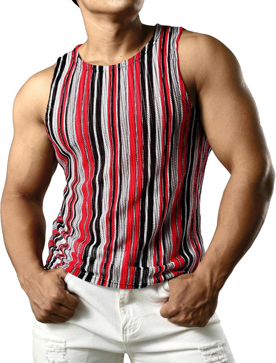 JOGAL Men's Mesh Fitted Sleeveless Muscle Tank Top