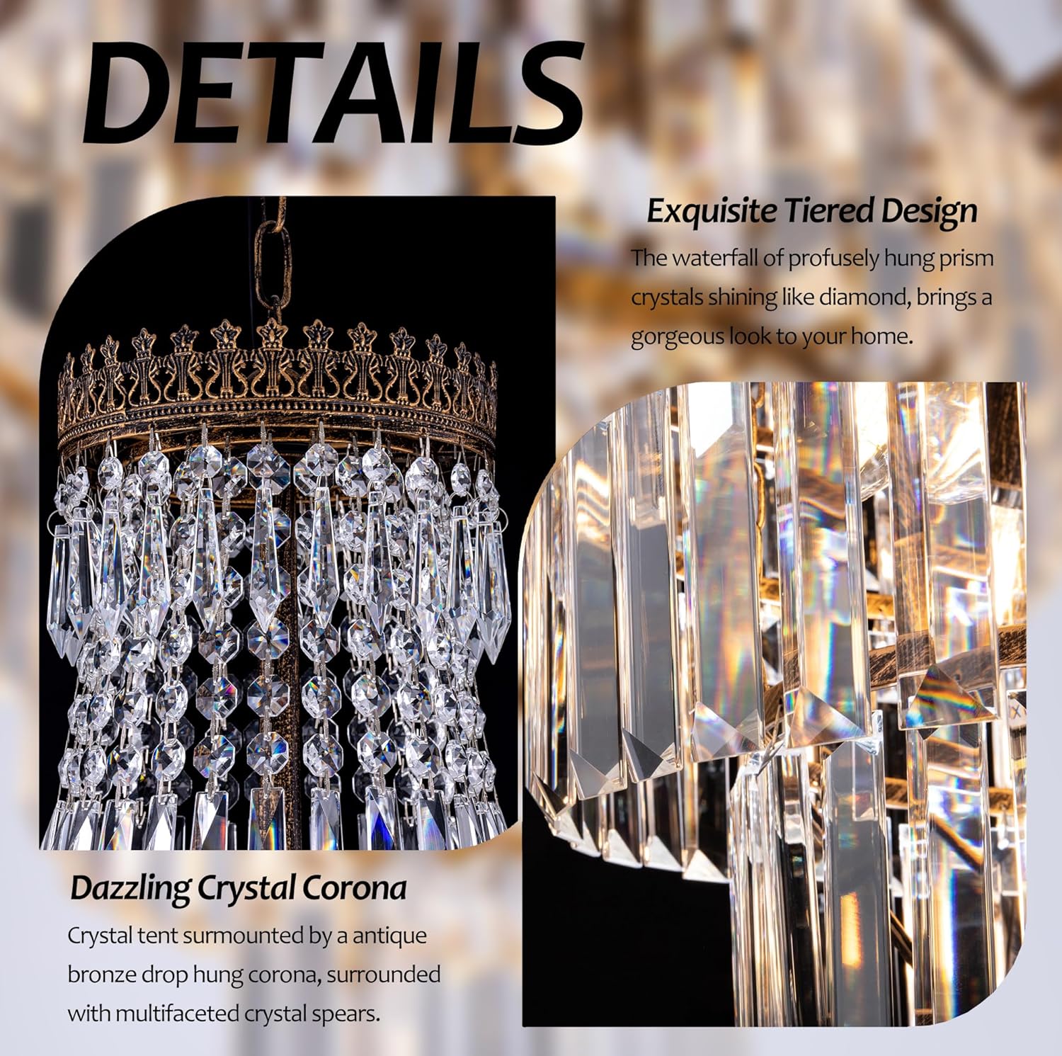 TOCHIC French Empire Crystal Chandelier Modern Farmhouse Chandelier Ceiling Light for Foyer Entryway High Ceiling, Vintage Antique Bronze Chandelier Light Fixture for Dining Living Room 28" W x 48" H