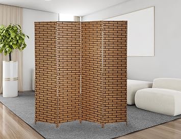 Room Divider, 4 Panel Foldable Room Dividers 6 Ft Tall Hand-Woven Design Privacy Screen for Home Office Dorm Hotel Room Separation, Portable Wall Room Divider Screen Freestanding Room Devider