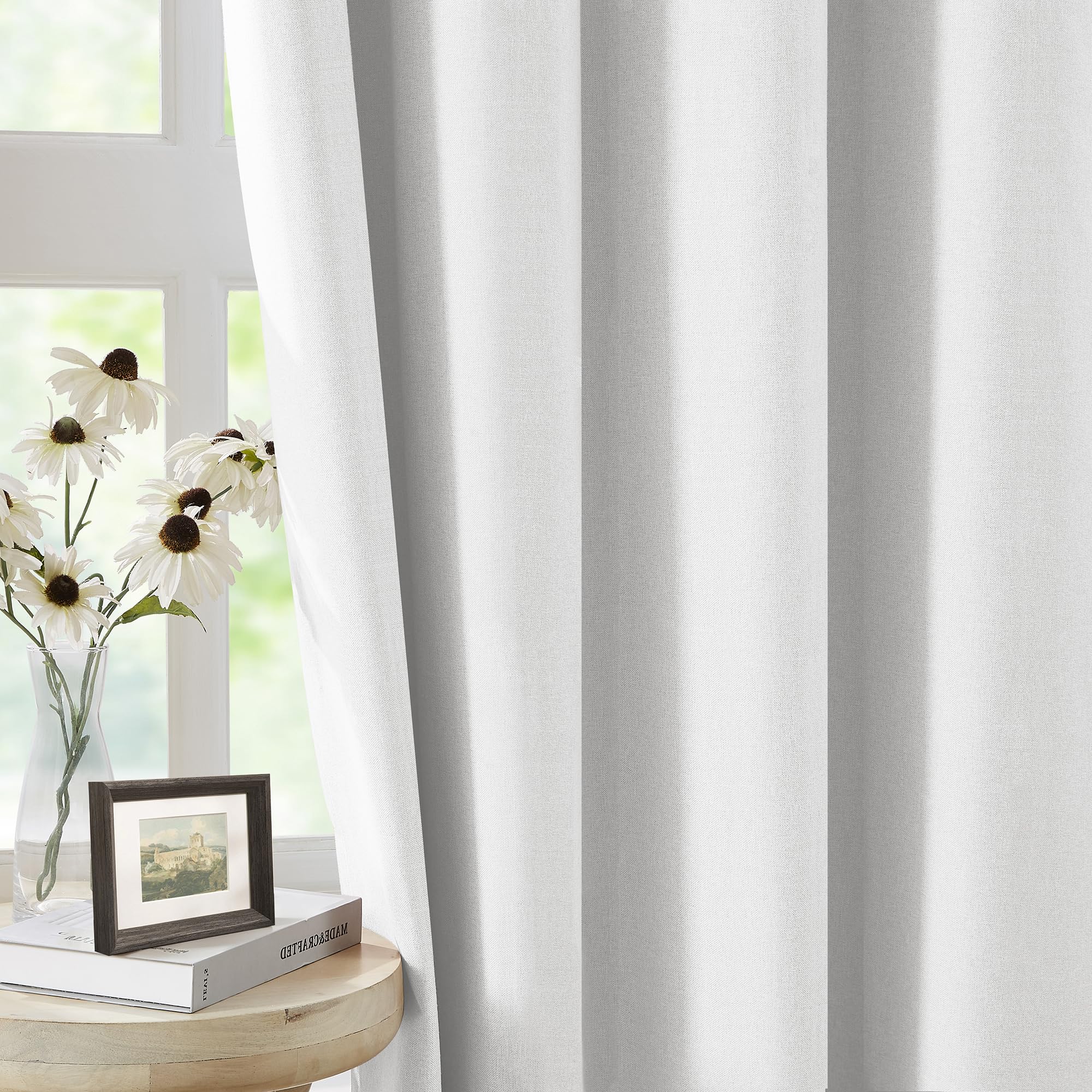 Abstractex White Linen Full Blackout Eyelet Curtains 54 Inch Long Drop for Living Room Thermal Insulated Noise Reducing Window Treatments for Bedroom, 52" Wide 2 Panels