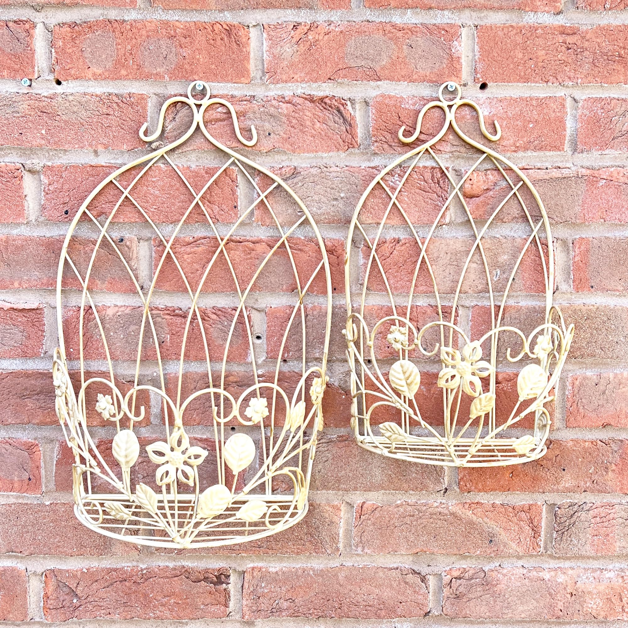 Alfie Francis Cream Set Of 2 Metal Garden Wall Planters Hanging Basket Plant Pot Holders Vintage Art Decor