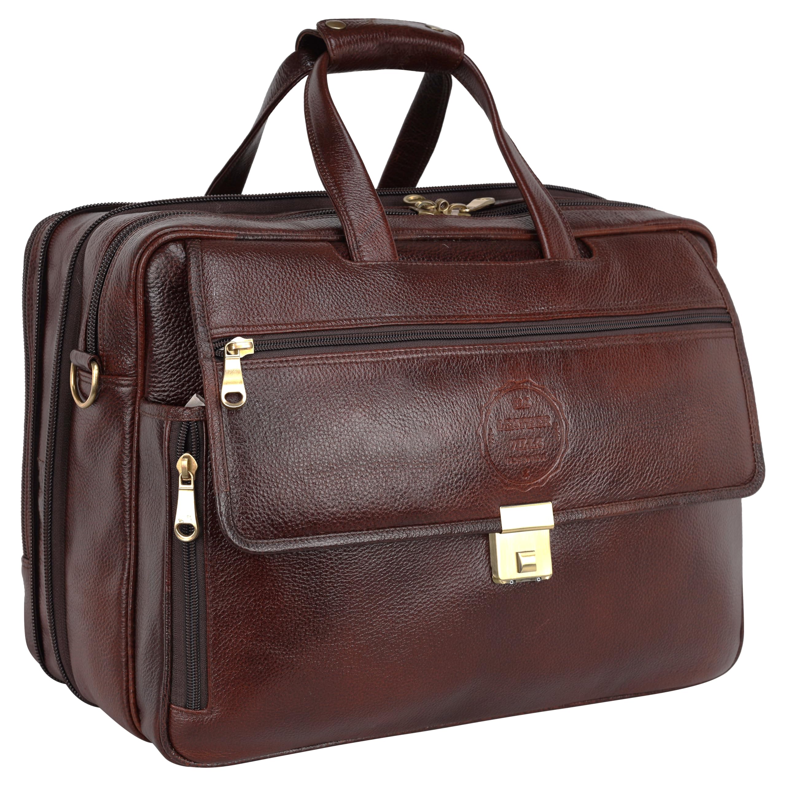 Da leather villa Office leather laptop bags for men16 inch laptop compartment bag with expandable size (Brown) (B09T76FC55) Amazon Price History, Amazon Price Tracker