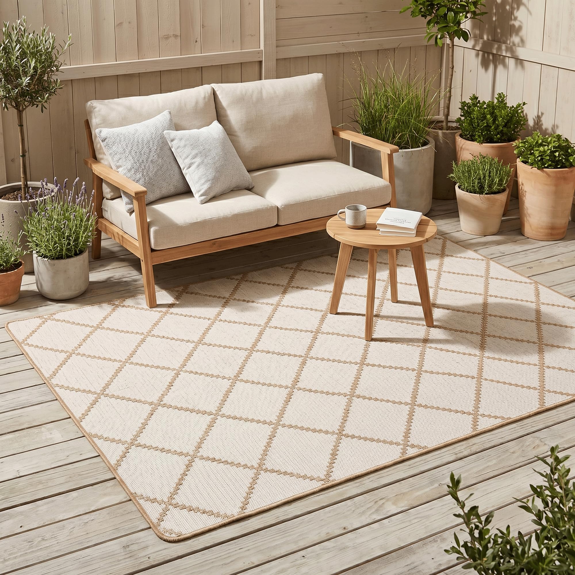 Snapstyle Tapis intérieur & extérieur Newport Beige – Tapis réversible à Motif Losanges pour Balcon et terrasse