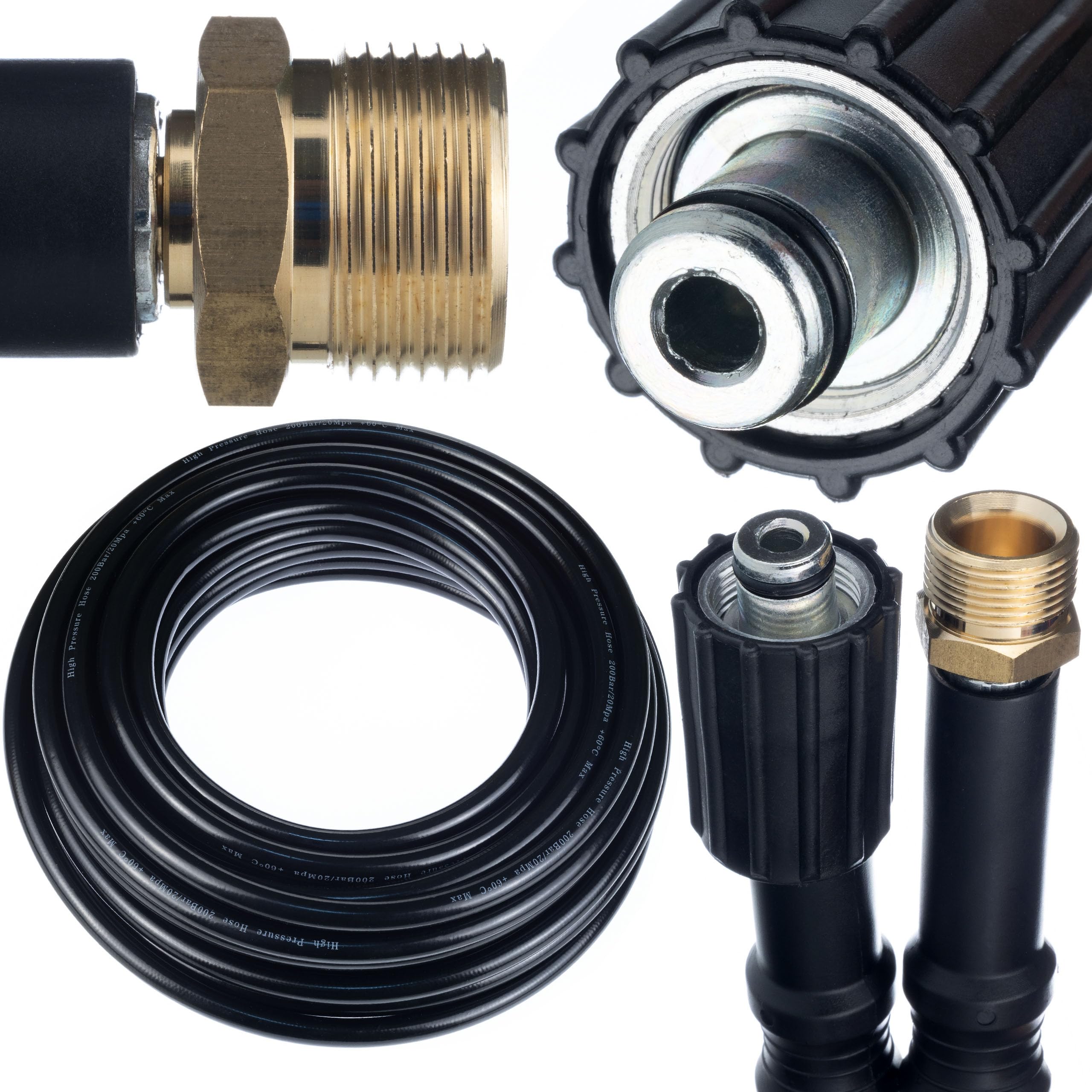 Rosfix Manguera de alta presión 15 m M22-M22 – Nylon reforzado, 200 bar, 60 °C, PVC antidesgaste | Repuesto para hidrolimpiadora compatible | Extensión flexible lavado