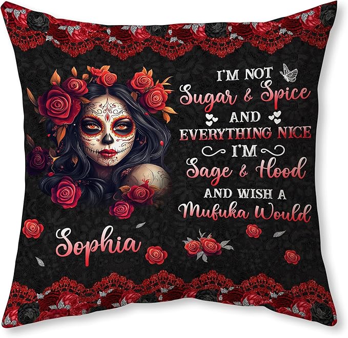 Hyturtle Personalized Sugar Skull Pillow - Sugar Skull Gifts for Women - Gifts for Skeleton Lovers - Sugar Skull Gift - Floral Skull Pillow for Sofa Decor - Custom Pillow with Insert Home Decoration