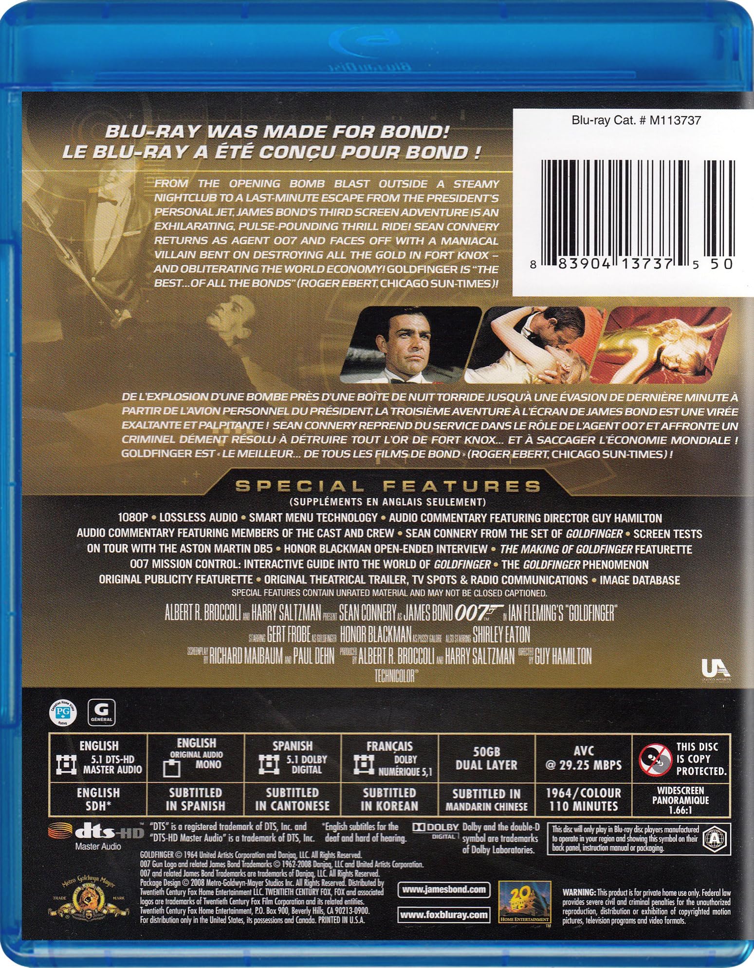 Amazon.com: Goldfinger (Blu-ray) : Sean Connery, Gert Fröbe, Honor