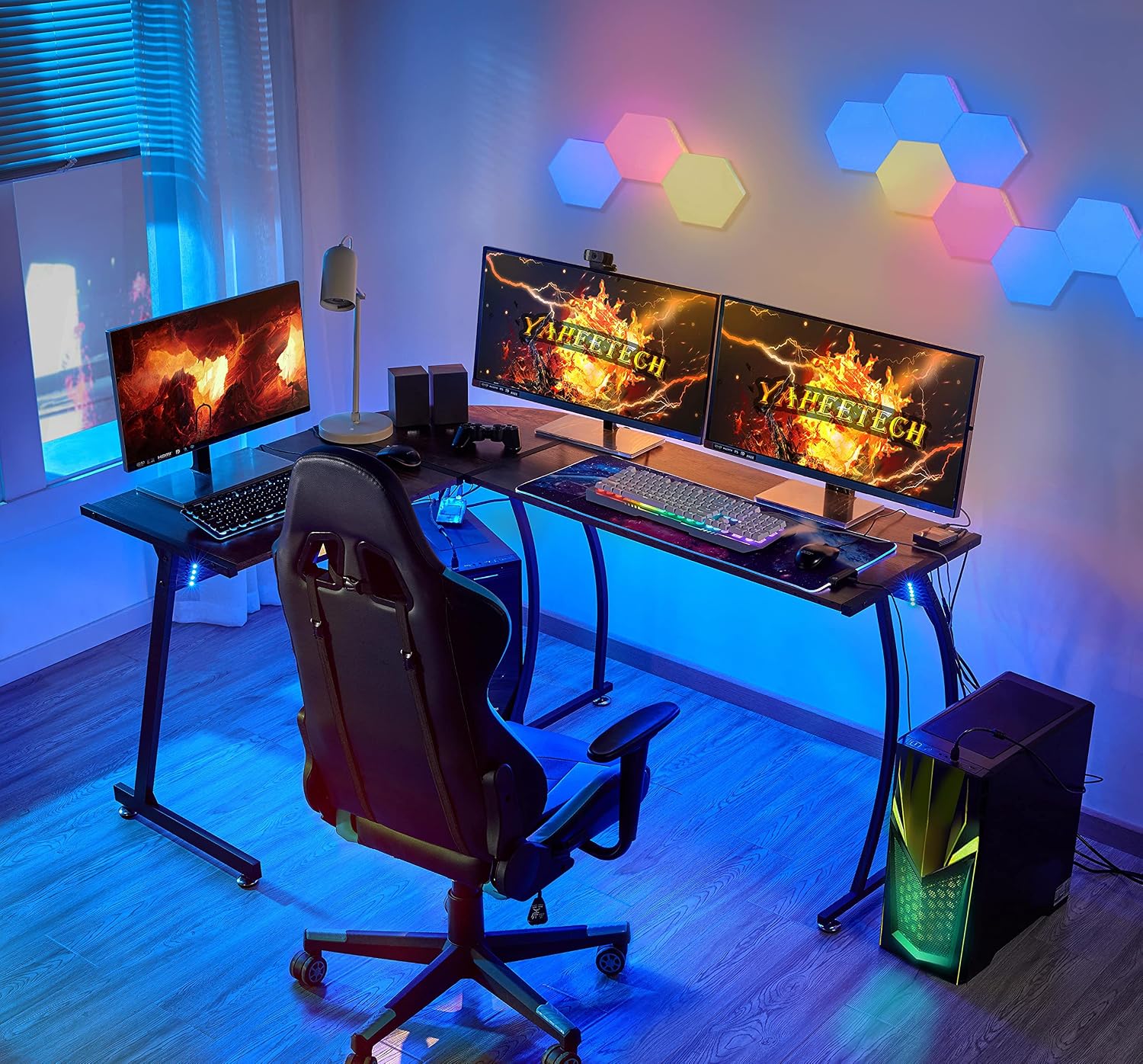 Yaheetech L Shaped Corner Computer Desk 58 Inch, L Shaped Gaming Desk, Writing Study Workstation 3-Piece for Home Office Bedroom Living Room, Rustic Brown