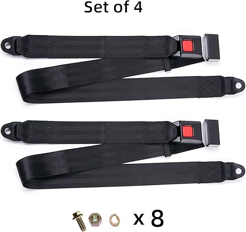 Miniatura 3 de Cinturón de seguridad universal de 2 puntos ajustables para Go Kart, carrito de golf Club en negro (54 pulgadas con tornillos de instalación) (juego