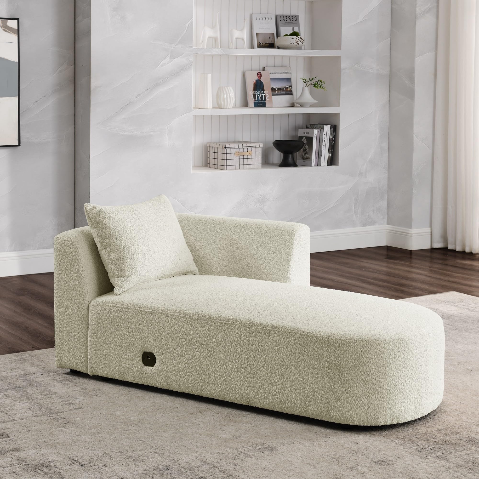 DEINPPA Right Corner Seat, Minimalist Style Modular Couch with 1 Pillows, Bouclé Fabric, Beige