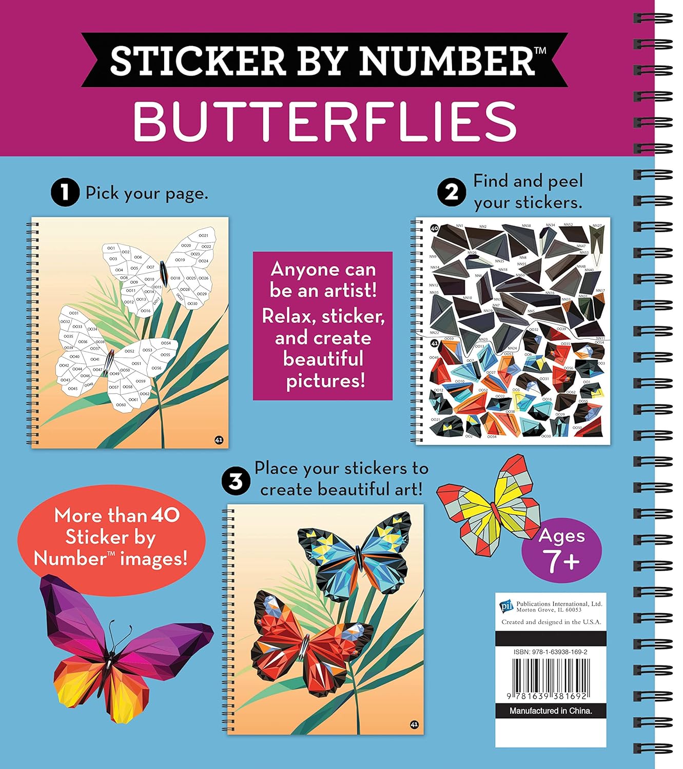 Brain Games - Sticker by Number: Butterflies - 2 Books in 1 (42 Images to Sticker) - Image 2