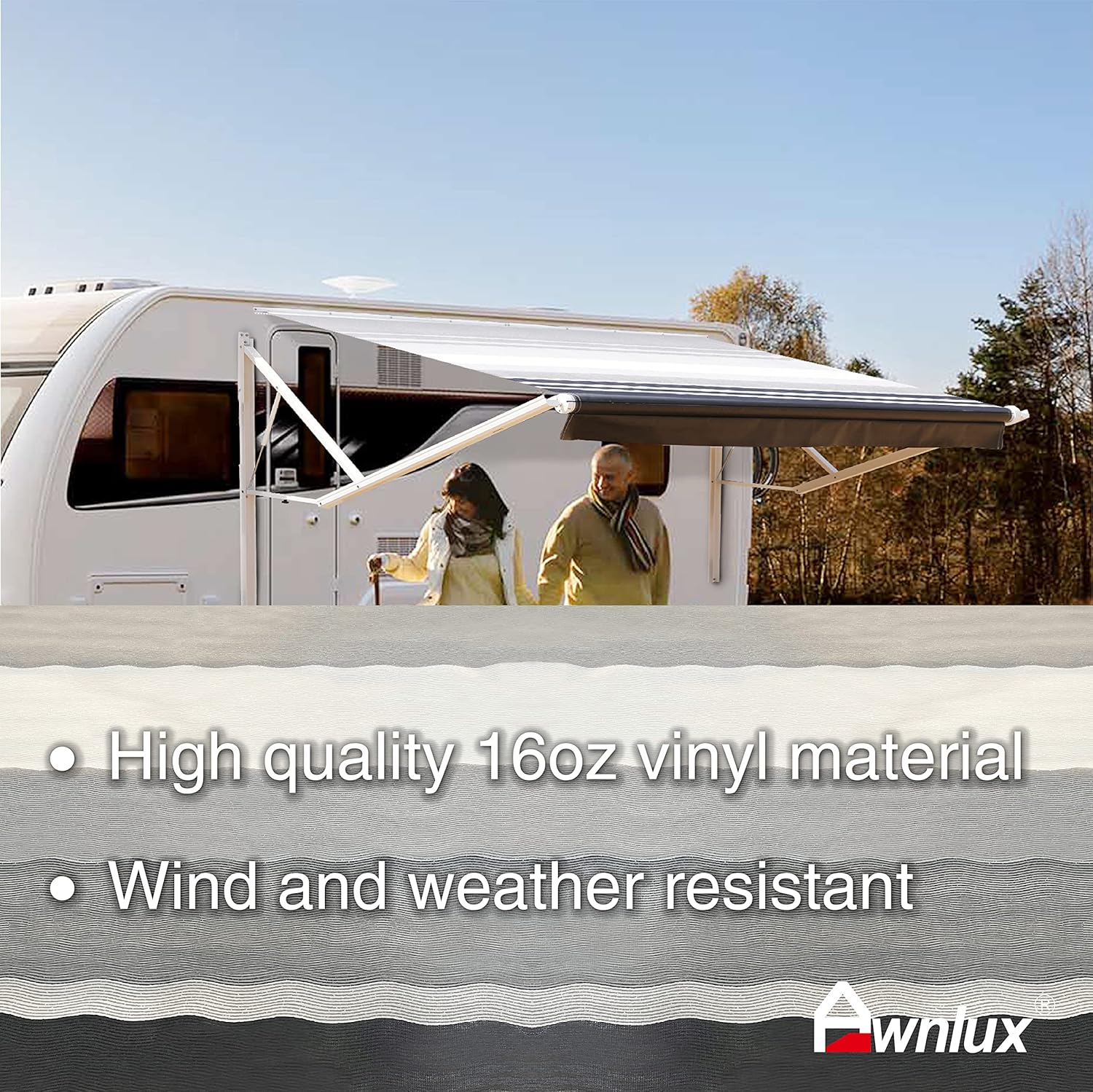 Awnlux White Motorized Modular Retractable RV Awning Full Set Assemblies for RV, 5th Wheel, Travel Trailers, Toy Haulers, and Motorhome-RV Trailer Awning for Home or Camper-15x8 Ft-Ocean Blue-