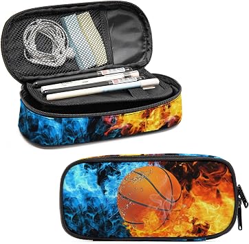 Basketball Printed Pencil Case, Large Capacity Pencil Pouch, Pencil Bag with Zipper Compartment, Boy's Multifunction Stationery Bag for Back to School Students