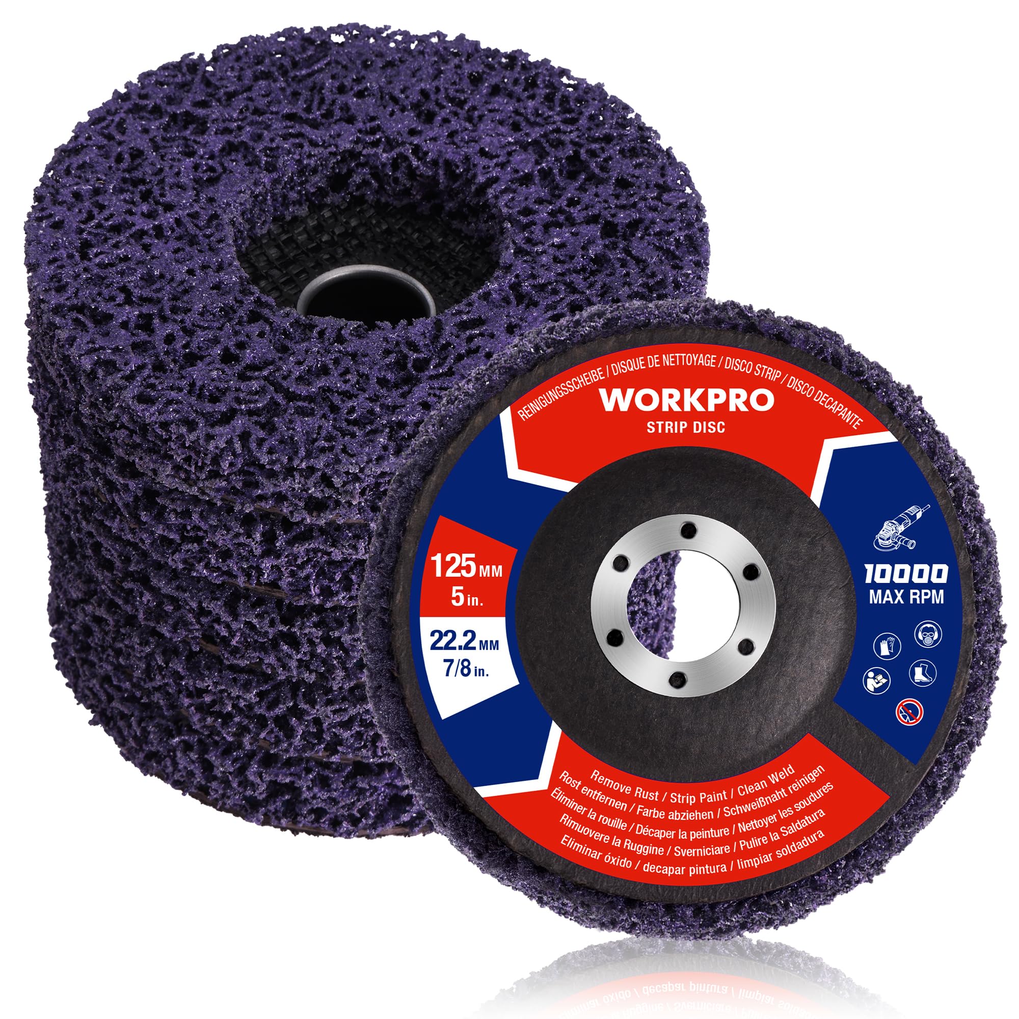 WORKPRO 6 Disques de Nettoyage 125mm, Disques de Décapage Abrasifs pour Meuleuse d'Angle, Idéal pour Éliminer la Peinture, la Rouille, les Soudures et les Couches de Protection sur Métal, Pierre, Bois