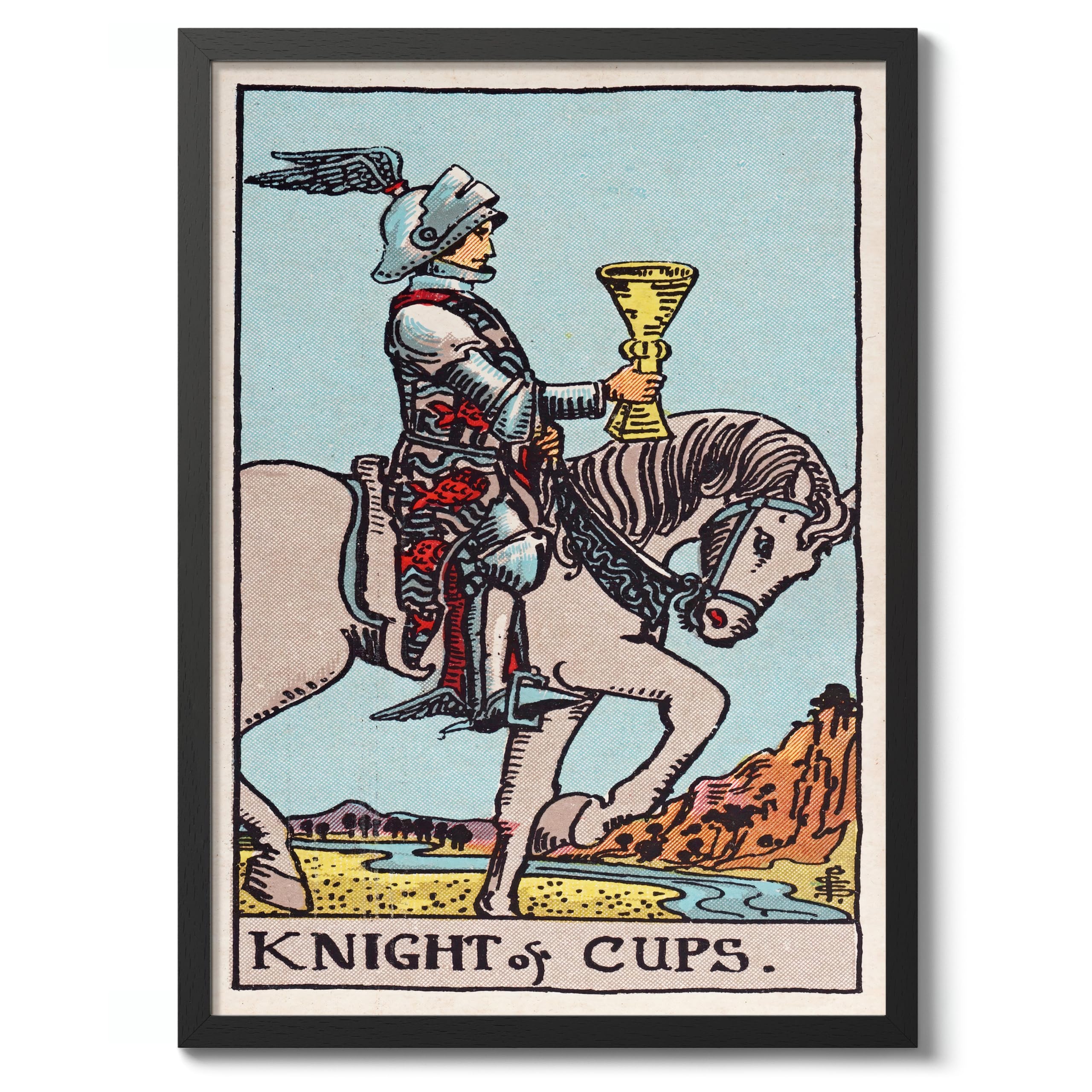 Knight Of Cups Vintage Tarot Art Print, Spiritual Wall Art Poster, Retro Mystical Bedroom Home Decor, 50x70cm (Black Frame) - 53x73cm โ image 1