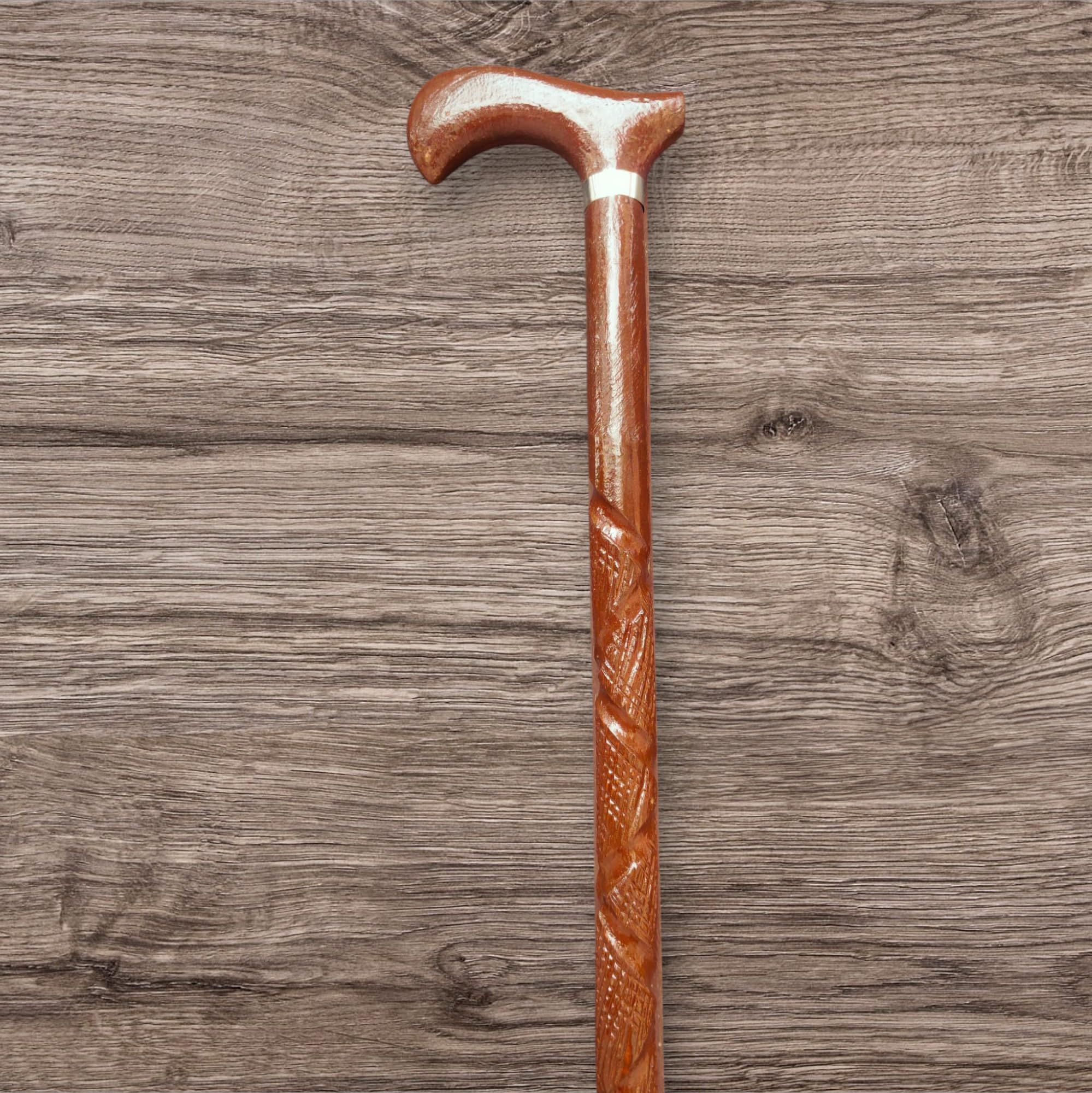 Wooden Walking Stick with Curved Handle, Traditional Design, Brown-image-20