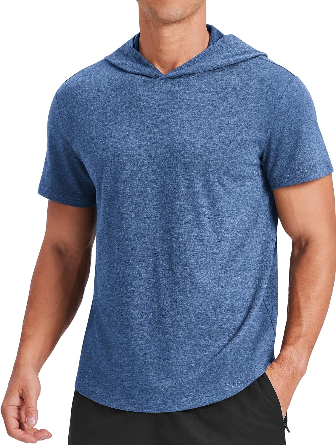 PINSPARK Short Sleeve Hoodies for Men Lightweight Pullover - Quick-Dry Athletic Hooded T-Shirt for Gym Workout Fitness
