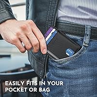 Vista 123 de Buffway - Billetera delgada minimalista de cuero con protección RFID para hombre y mujer Café Lichee